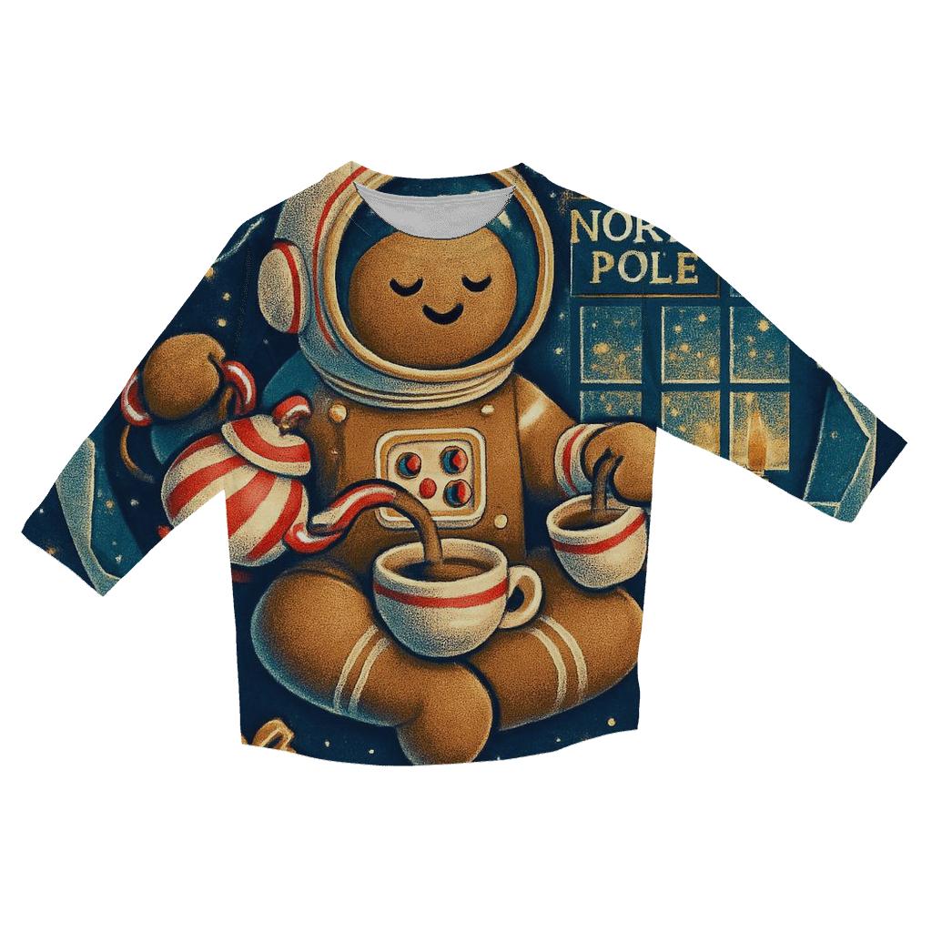Gingerbread Astronaut Tea Party Orbit casual three quarter sleeve shirts