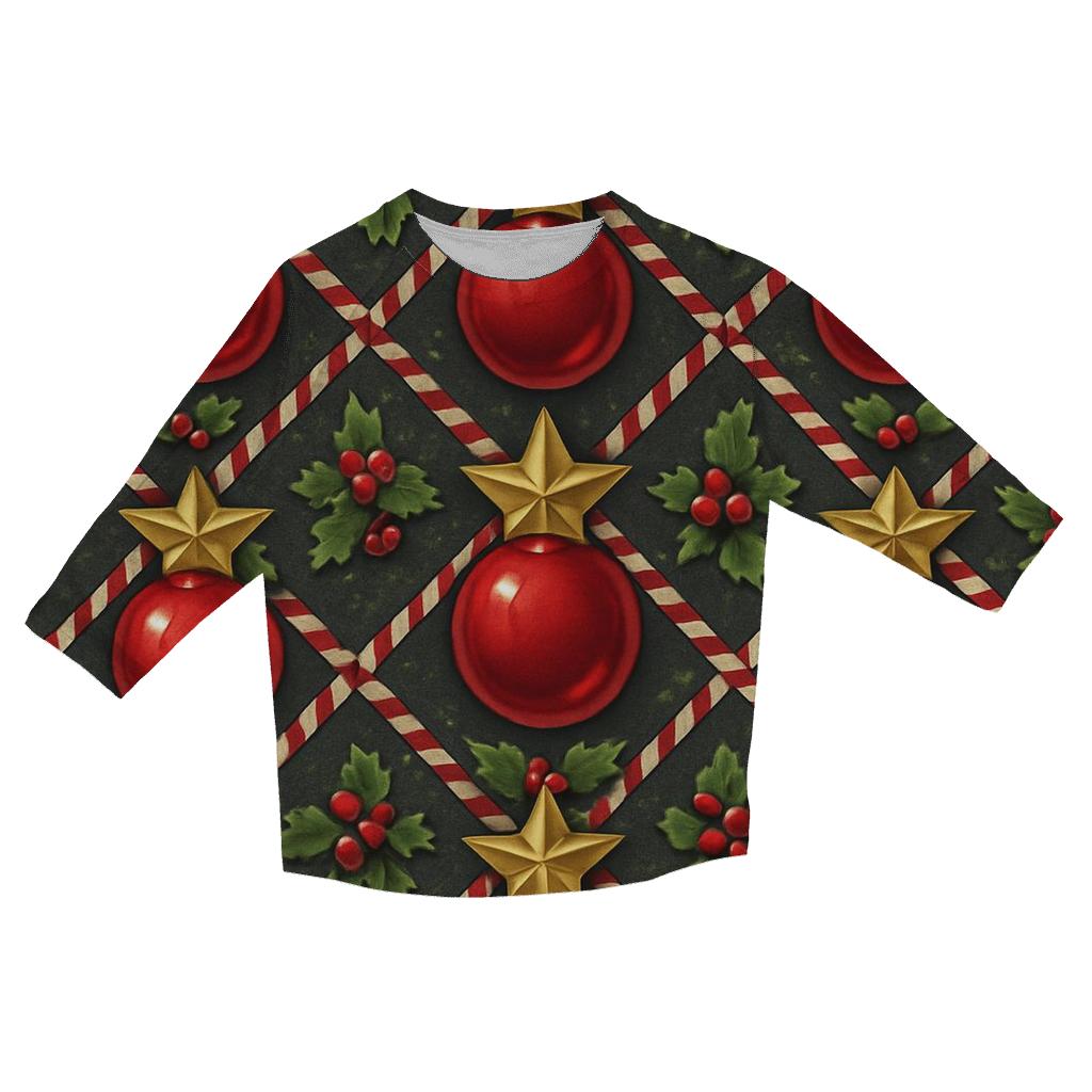 Crimson Ornament Star Tessellation On Charcoal Background custom 3/4 sleeve shirts