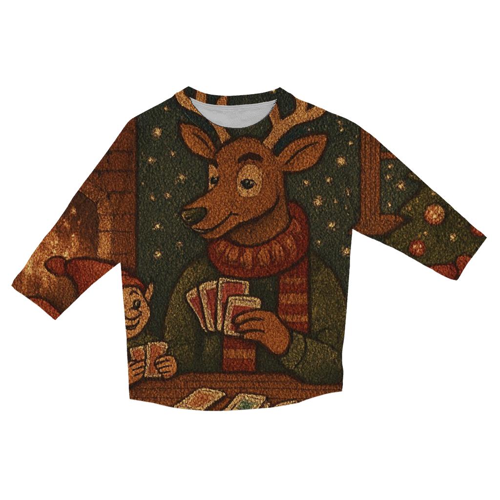Reindeer Card Dealer Cabin Night custom 3/4 sleeve shirts