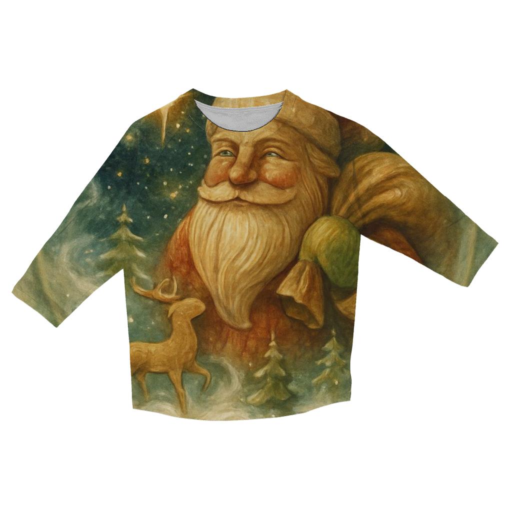 Wood Carved Santa In A Snow Globe Galaxy casual three quarter sleeve shirts
