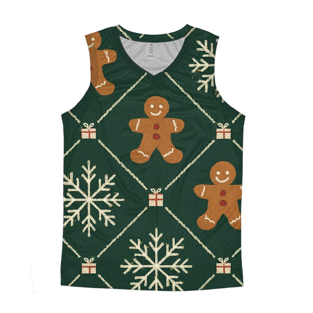 Ivory Snowflake And Gingerbread Lattice On Forest Green Background custom tank tops