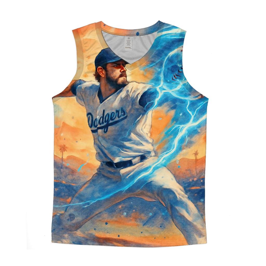 Sunset Pitcher Storm With Icy Blue Lightning personalized athletic tanks