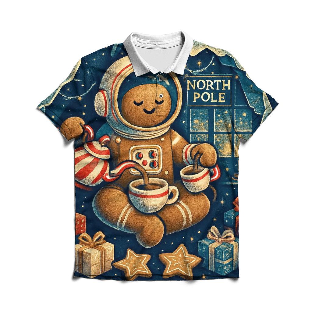 Gingerbread Astronaut Tea Party Orbit branded logo polo shirts