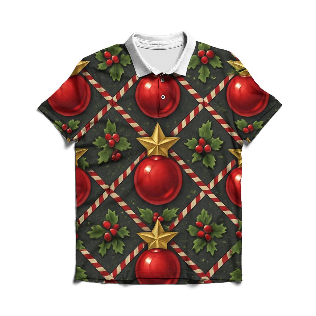 Crimson Ornament Star Tessellation On Charcoal Background personalized polo shirts