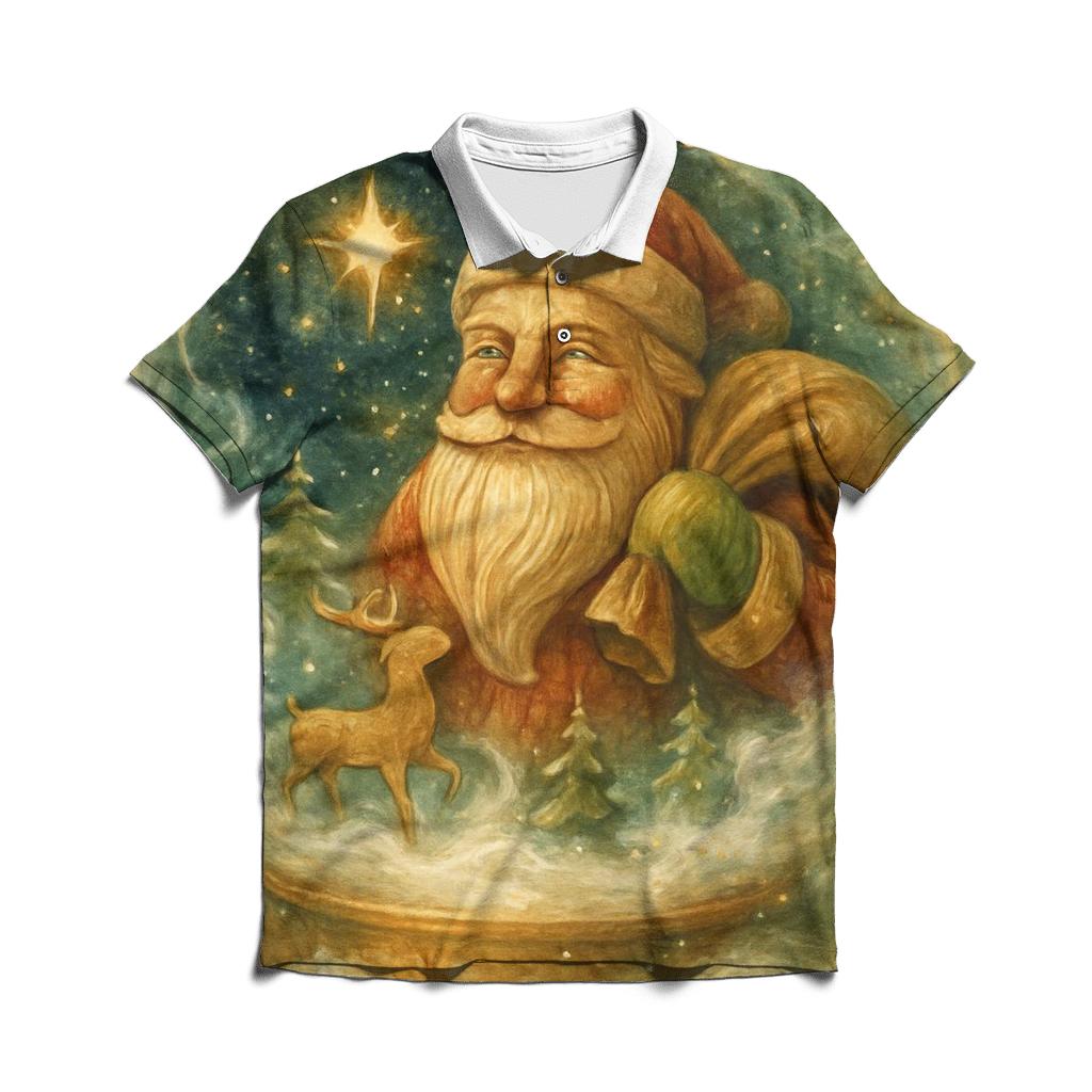 Wood Carved Santa In A Snow Globe Galaxy custom polo shirts