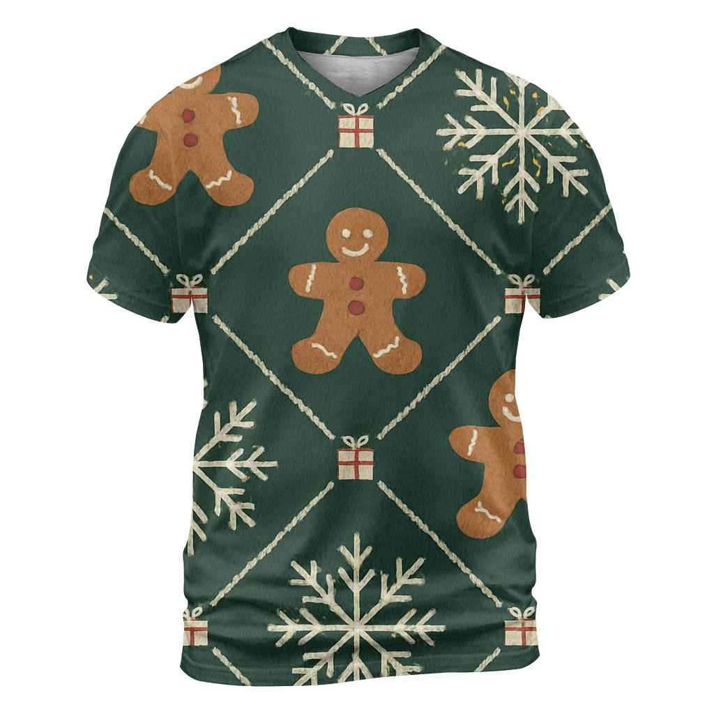 Ivory Snowflake And Gingerbread Lattice On Forest Green Background vibrant all-over design tees