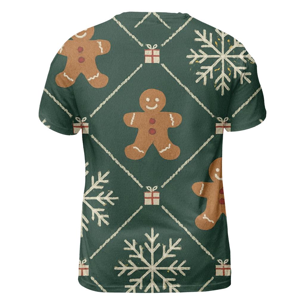 Ivory Snowflake And Gingerbread Lattice On Forest Green Background vibrant all-over design tees