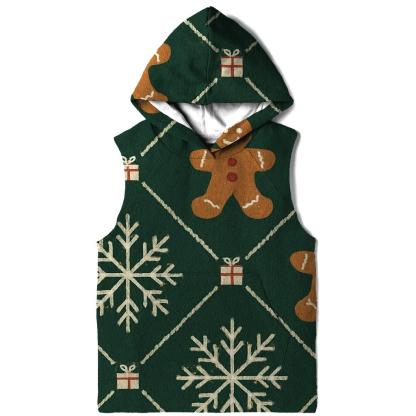 Ivory Snowflake And Gingerbread Lattice On Forest Green Background embroidered hoodies
