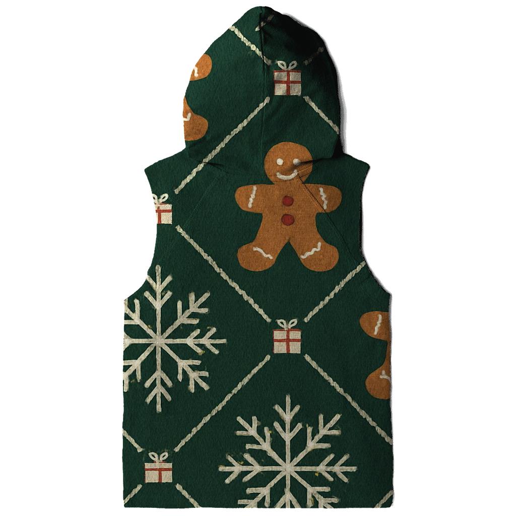 Ivory Snowflake And Gingerbread Lattice On Forest Green Background embroidered hoodies