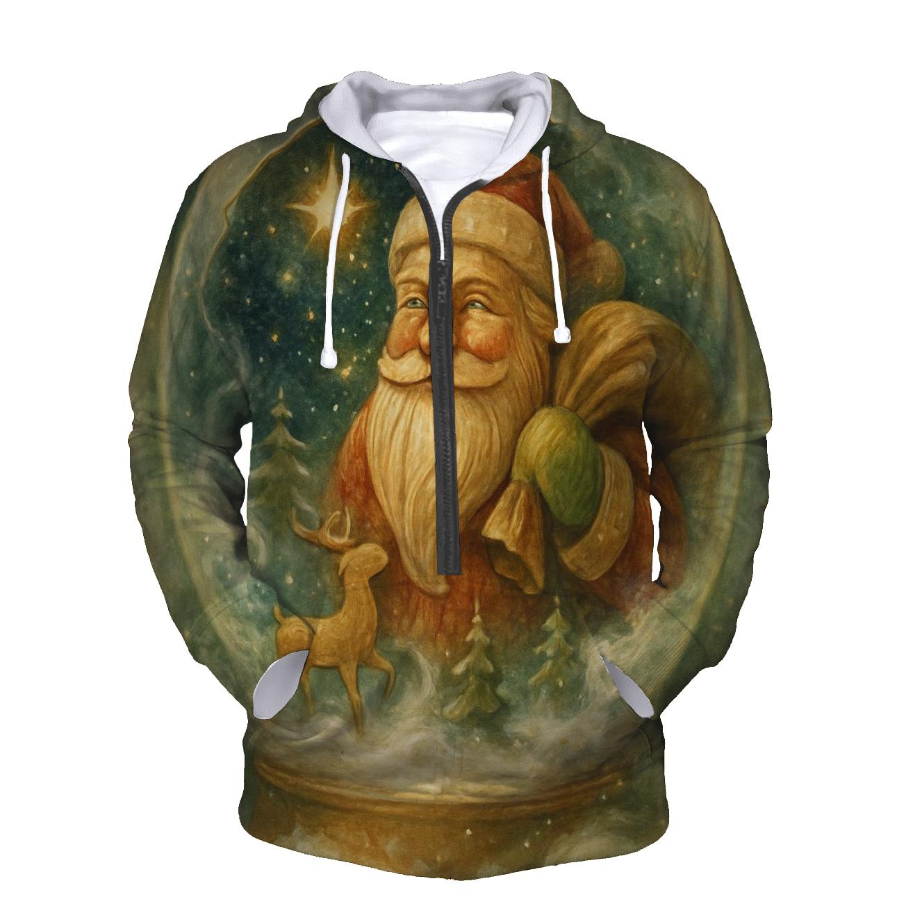 Wood Carved Santa In A Snow Globe Galaxy designer hoodies