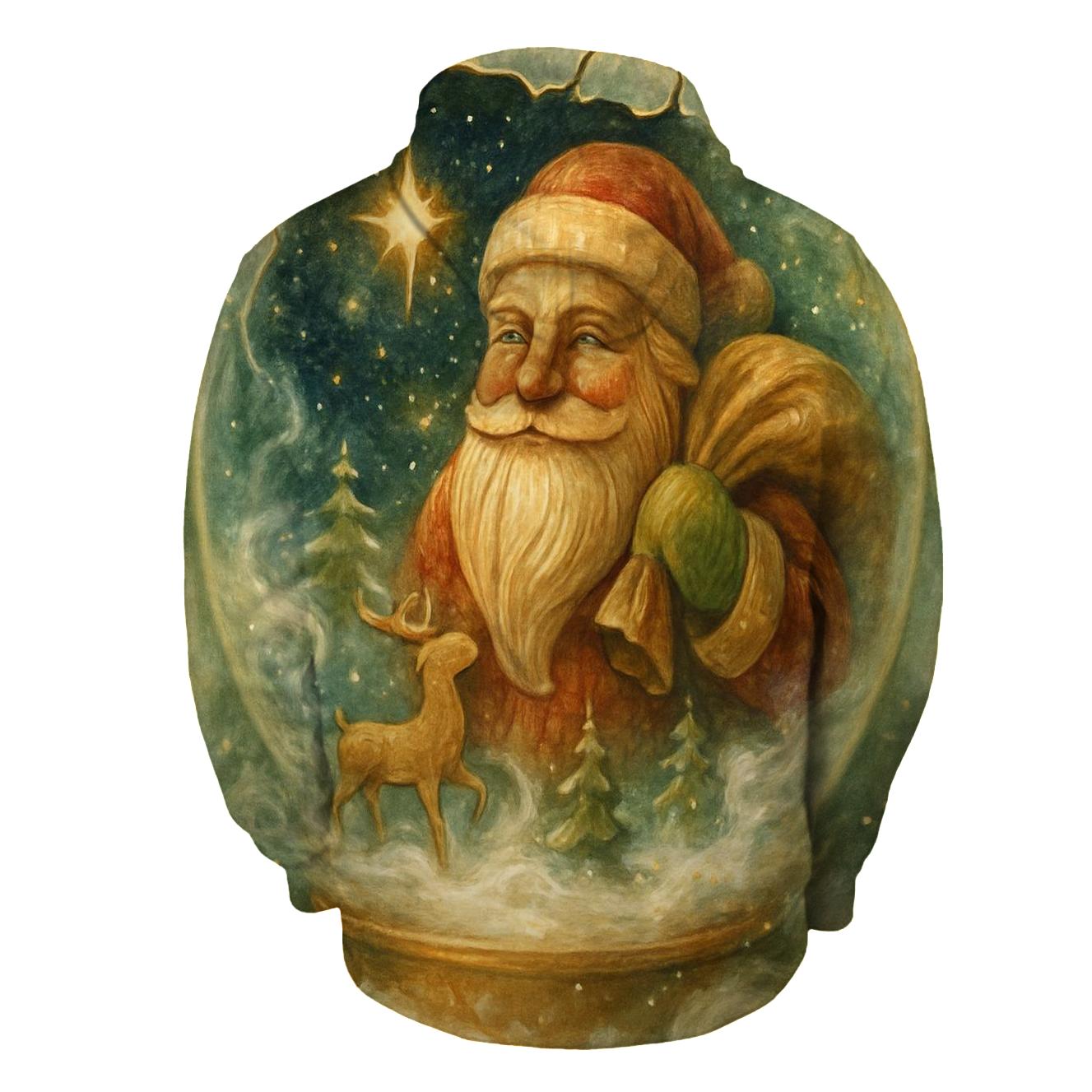 Wood Carved Santa In A Snow Globe Galaxy designer hoodies