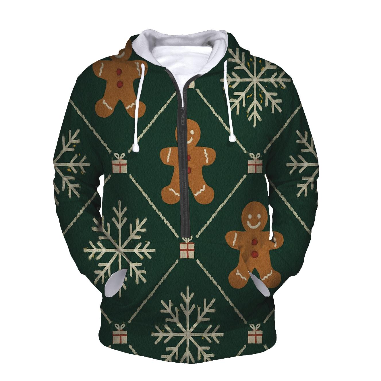 Ivory Snowflake And Gingerbread Lattice On Forest Green Background hoodie styles