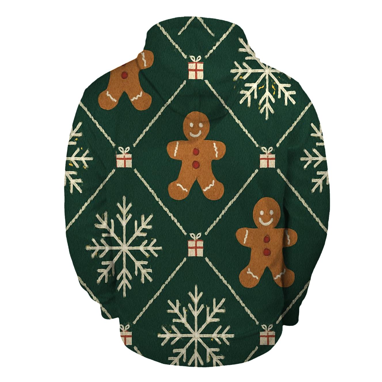Ivory Snowflake And Gingerbread Lattice On Forest Green Background hoodie styles