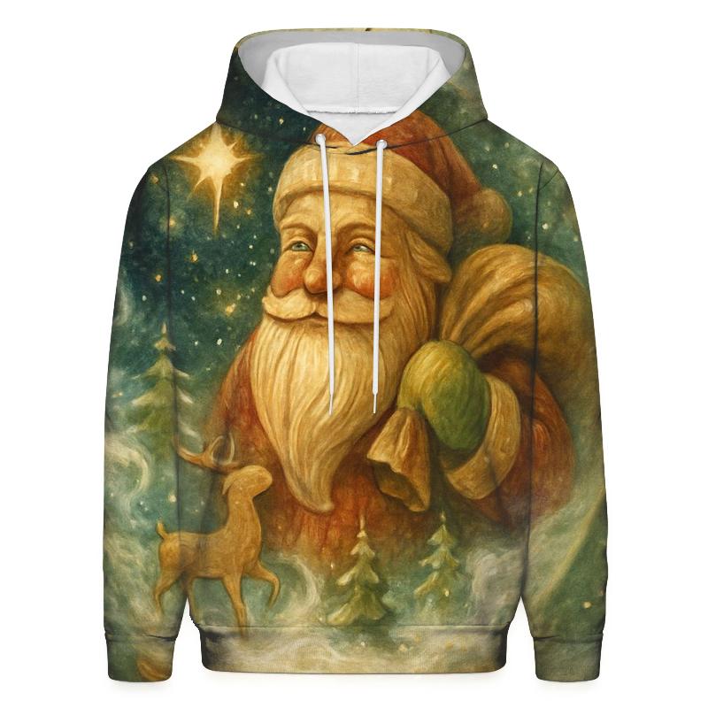 Wood Carved Santa In A Snow Globe Galaxy printed hoodies