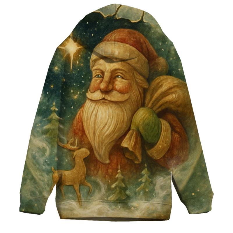 Wood Carved Santa In A Snow Globe Galaxy printed hoodies