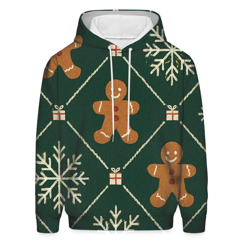 Ivory Snowflake And Gingerbread Lattice On Forest Green Background custom hoodies