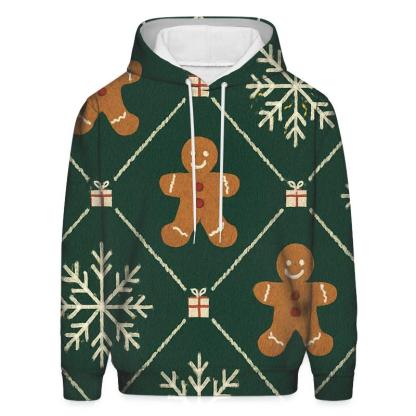 Ivory Snowflake And Gingerbread Lattice On Forest Green Background custom hoodies
