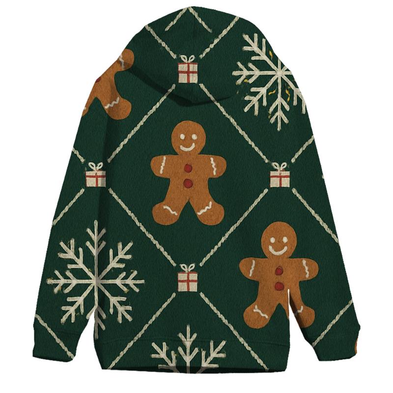 Ivory Snowflake And Gingerbread Lattice On Forest Green Background custom hoodies