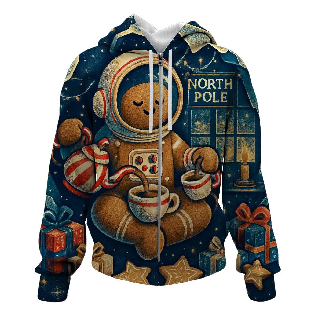 Gingerbread Astronaut Tea Party Orbit embroidered hoodies