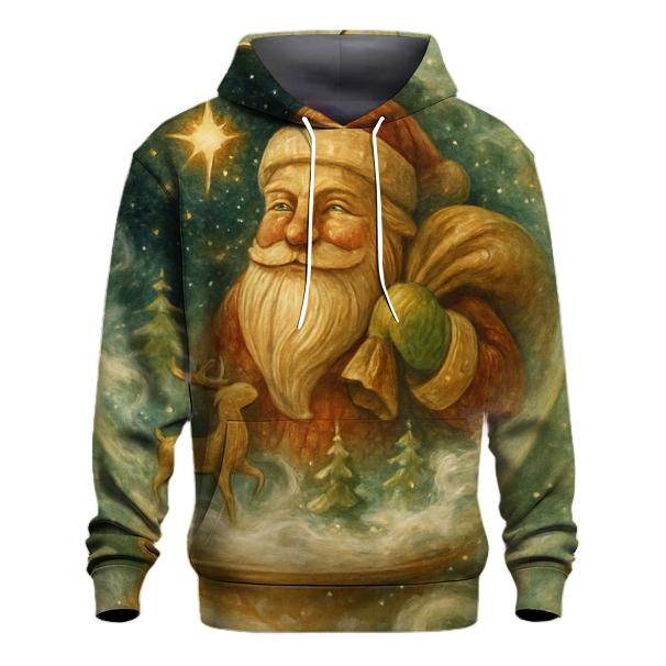 Wood Carved Santa In A Snow Globe Galaxy printed hoodies