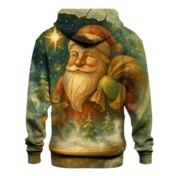 Wood Carved Santa In A Snow Globe Galaxy printed hoodies