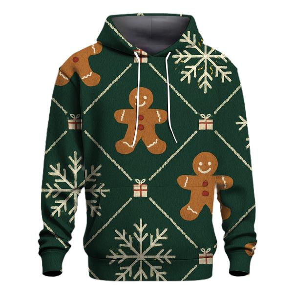 Ivory Snowflake And Gingerbread Lattice On Forest Green Background printed hoodies