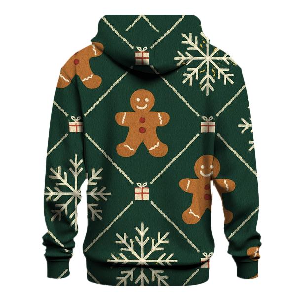 Ivory Snowflake And Gingerbread Lattice On Forest Green Background printed hoodies