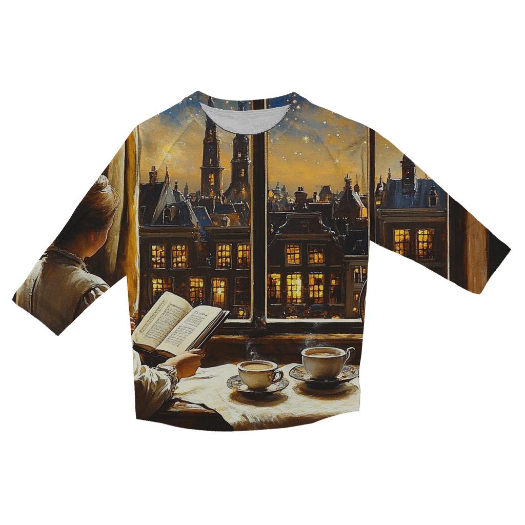 Johannes Vermeer Inspired Starlit Cafe Interior trendy 3/4 sleeve tops