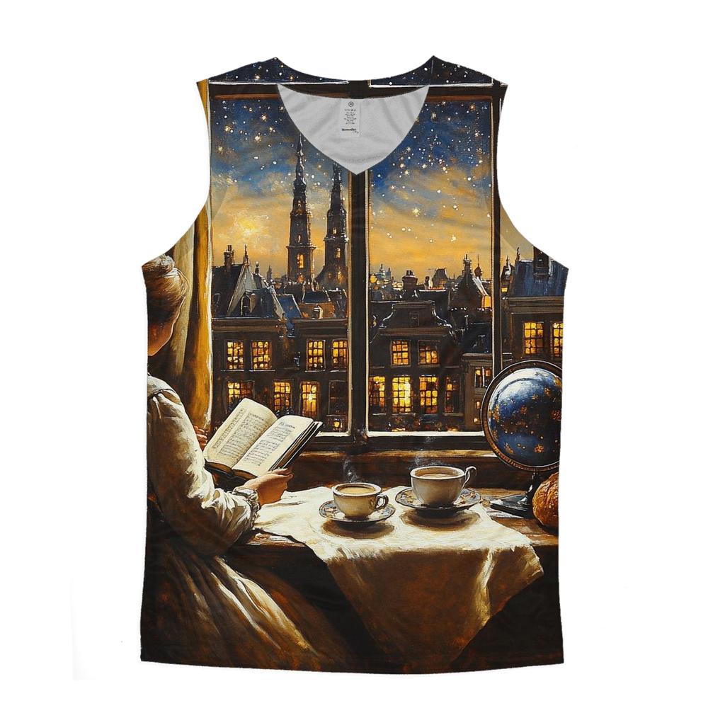 Johannes Vermeer Inspired Starlit Cafe Interior personalized athletic tanks