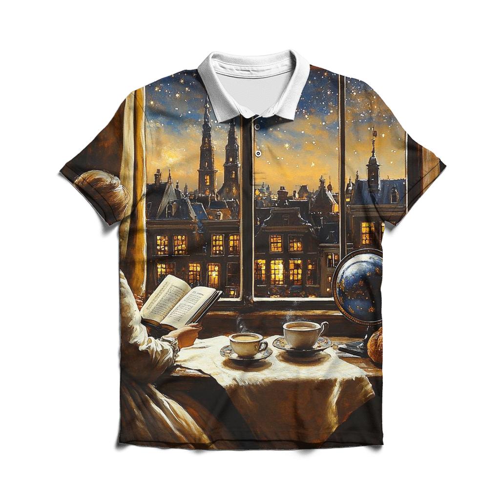 Johannes Vermeer Inspired Starlit Cafe Interior personalized polo shirts