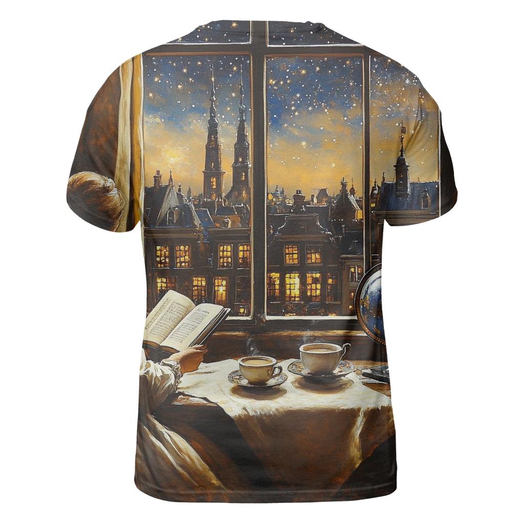 Johannes Vermeer Inspired Starlit Cafe Interior creative print fashion shirts