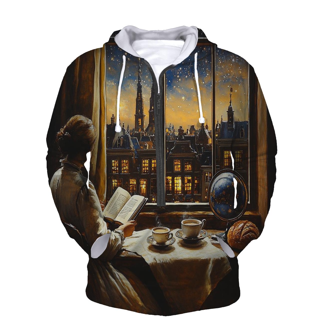 Johannes Vermeer Inspired Starlit Cafe Interior hoodie designs