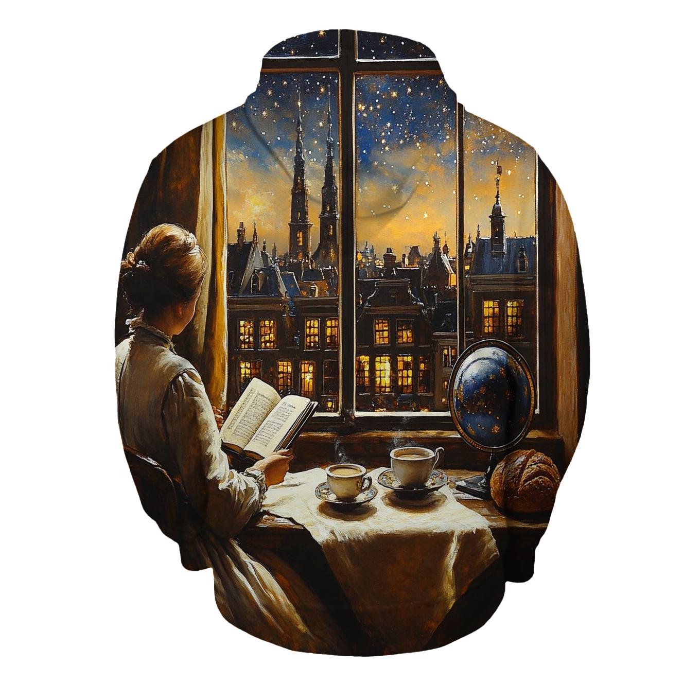 Johannes Vermeer Inspired Starlit Cafe Interior hoodie designs