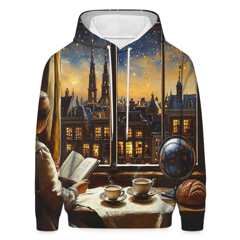 Johannes Vermeer Inspired Starlit Cafe Interior lightweight hoodies
