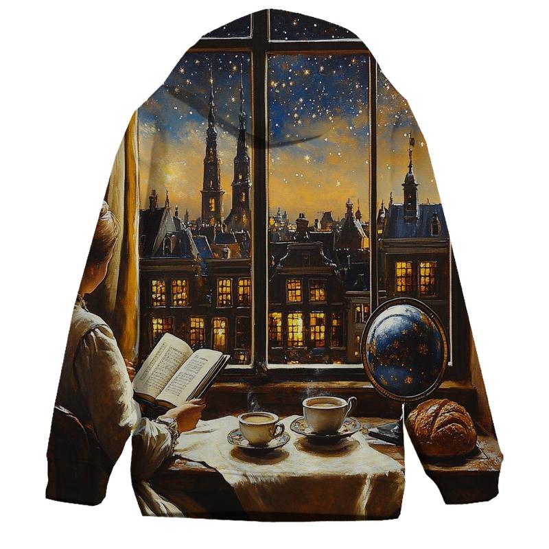 Johannes Vermeer Inspired Starlit Cafe Interior lightweight hoodies