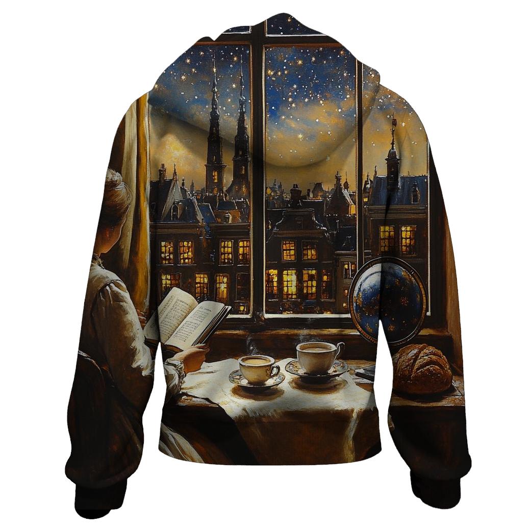 Johannes Vermeer Inspired Starlit Cafe Interior zip-up hoodies