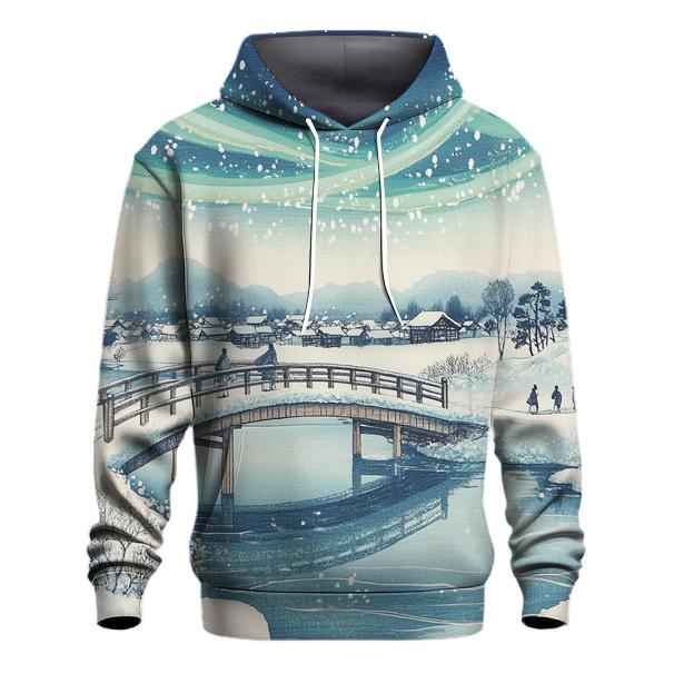 Hiroshige Inspired Aurora Bridge Over Winter River zip-up hoodies