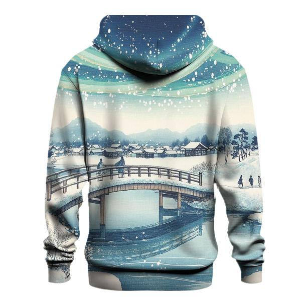 Hiroshige Inspired Aurora Bridge Over Winter River zip-up hoodies
