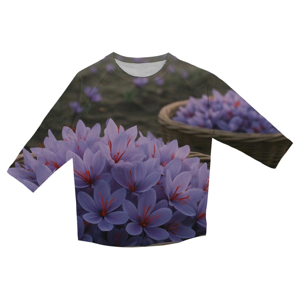 Saffron Crocus Harvest Trays In A Dawn Field custom 3/4 sleeve shirts