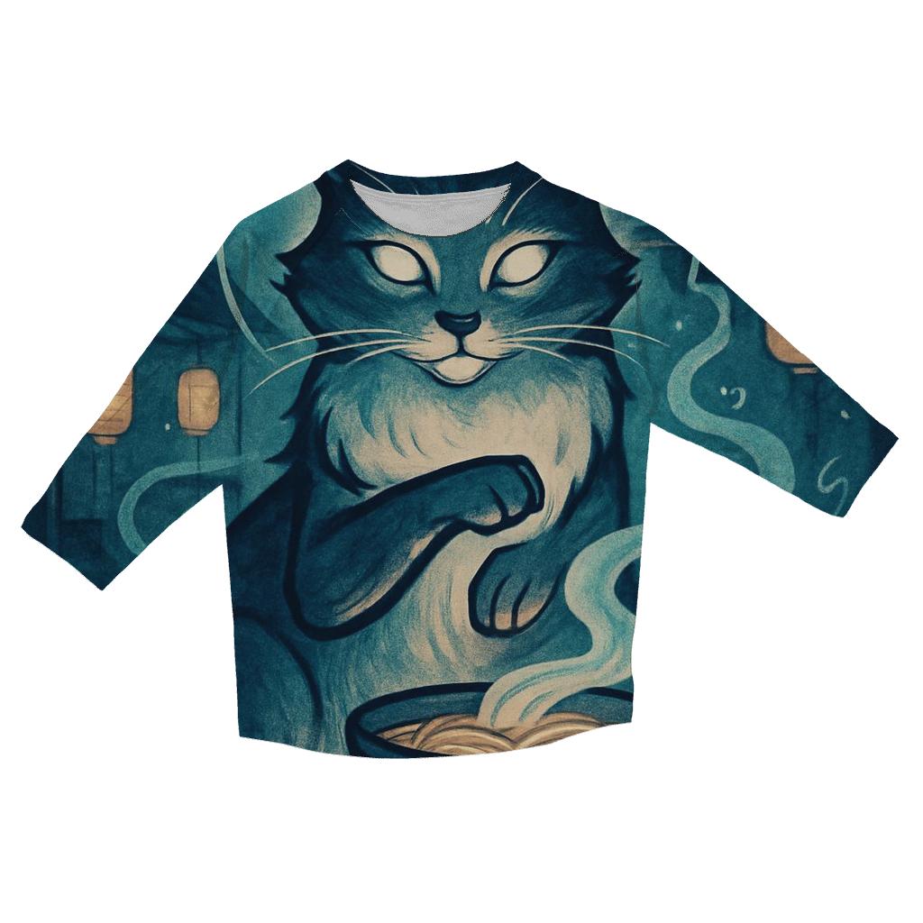 Moonlit Noodle Shop Guardian Cat trendy 3/4 sleeve tops