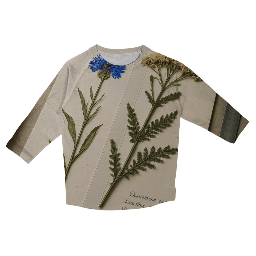 Pressed Wildflower Herbarium Page Beside A Light Box personalized 3/4 sleeve tees