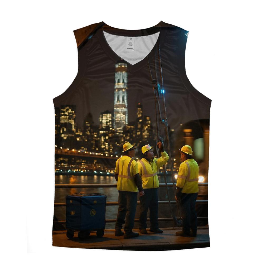 Midnight Maintenance On The Manhattan Bridge sports performance tank tops
