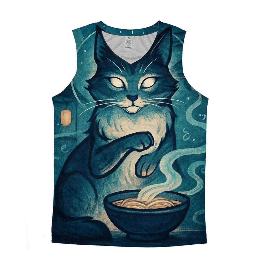 Moonlit Noodle Shop Guardian Cat graphic print tank tops
