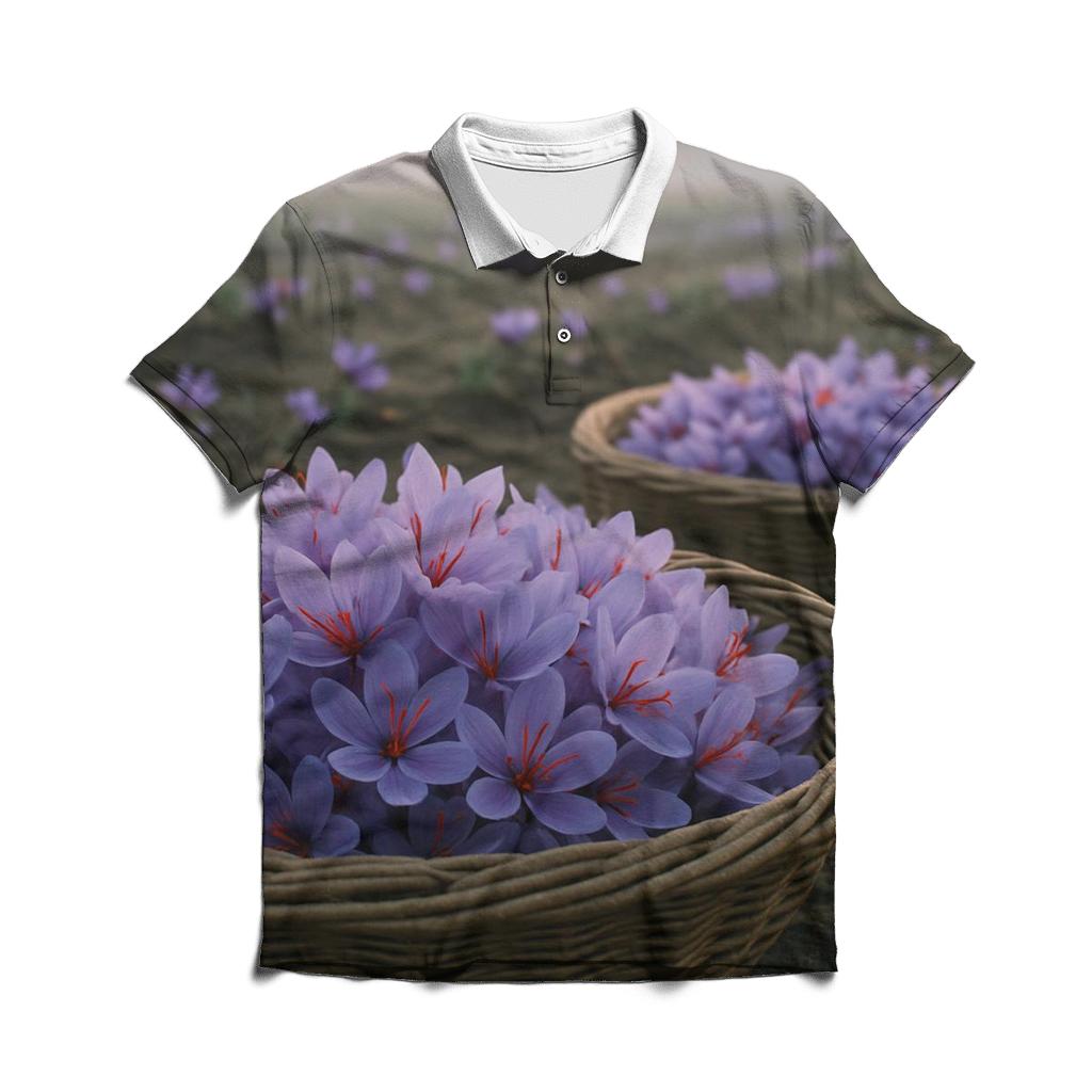 Saffron Crocus Harvest Trays In A Dawn Field casual sports polo shirts