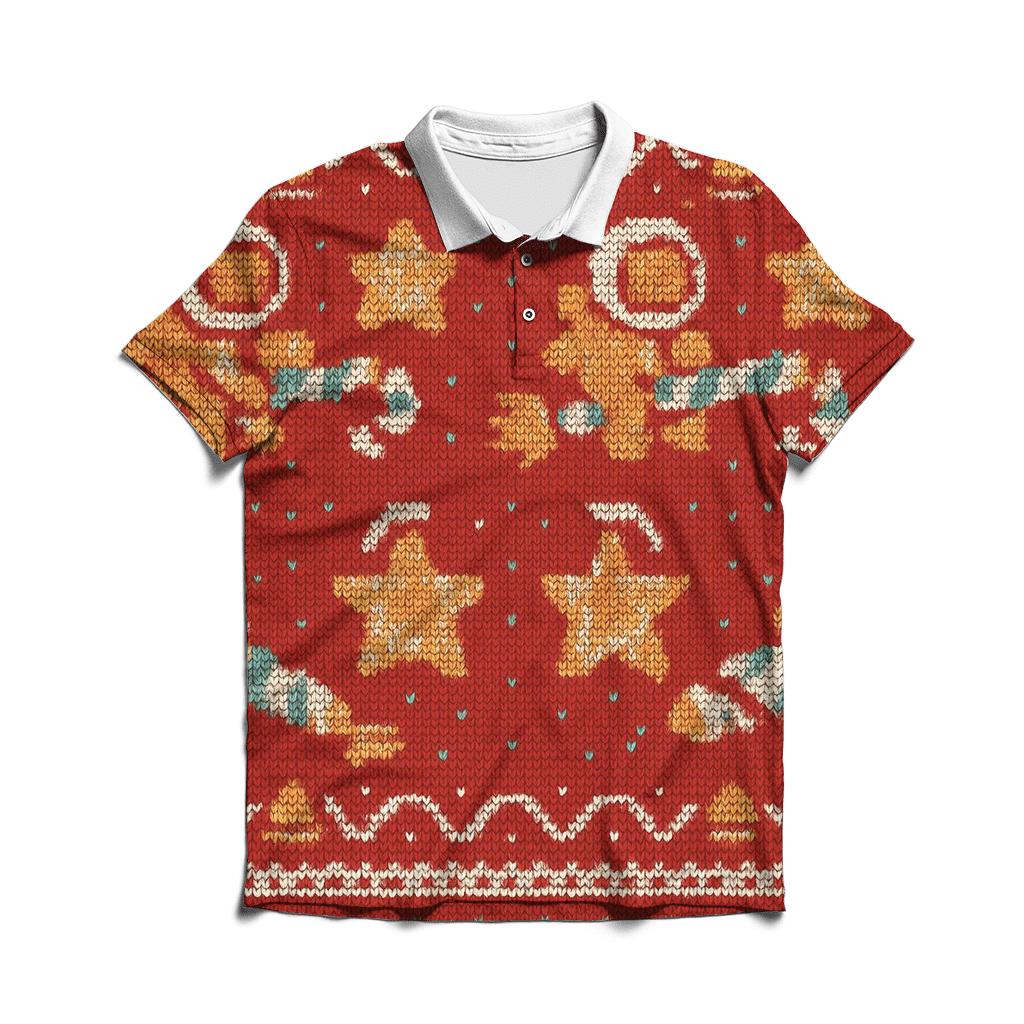 Galactic Gingerbread Rocket Sweater Tile Design classic pique polos