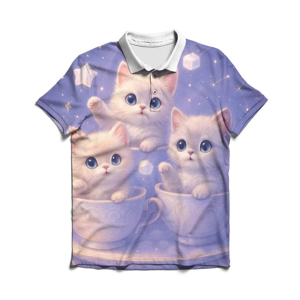 Moonlit Teacup Kittens stylish collar polo tees