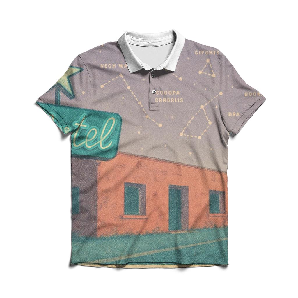 Faded Desert Motel Star Map Postcard classic pique polos