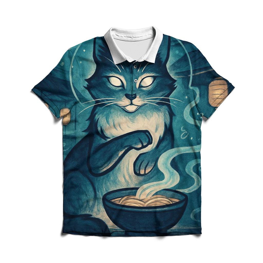 Moonlit Noodle Shop Guardian Cat classic pique polos