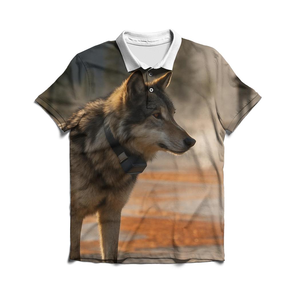 Radio Collared Wolf In Geothermal Steam Basin branded logo polo shirts