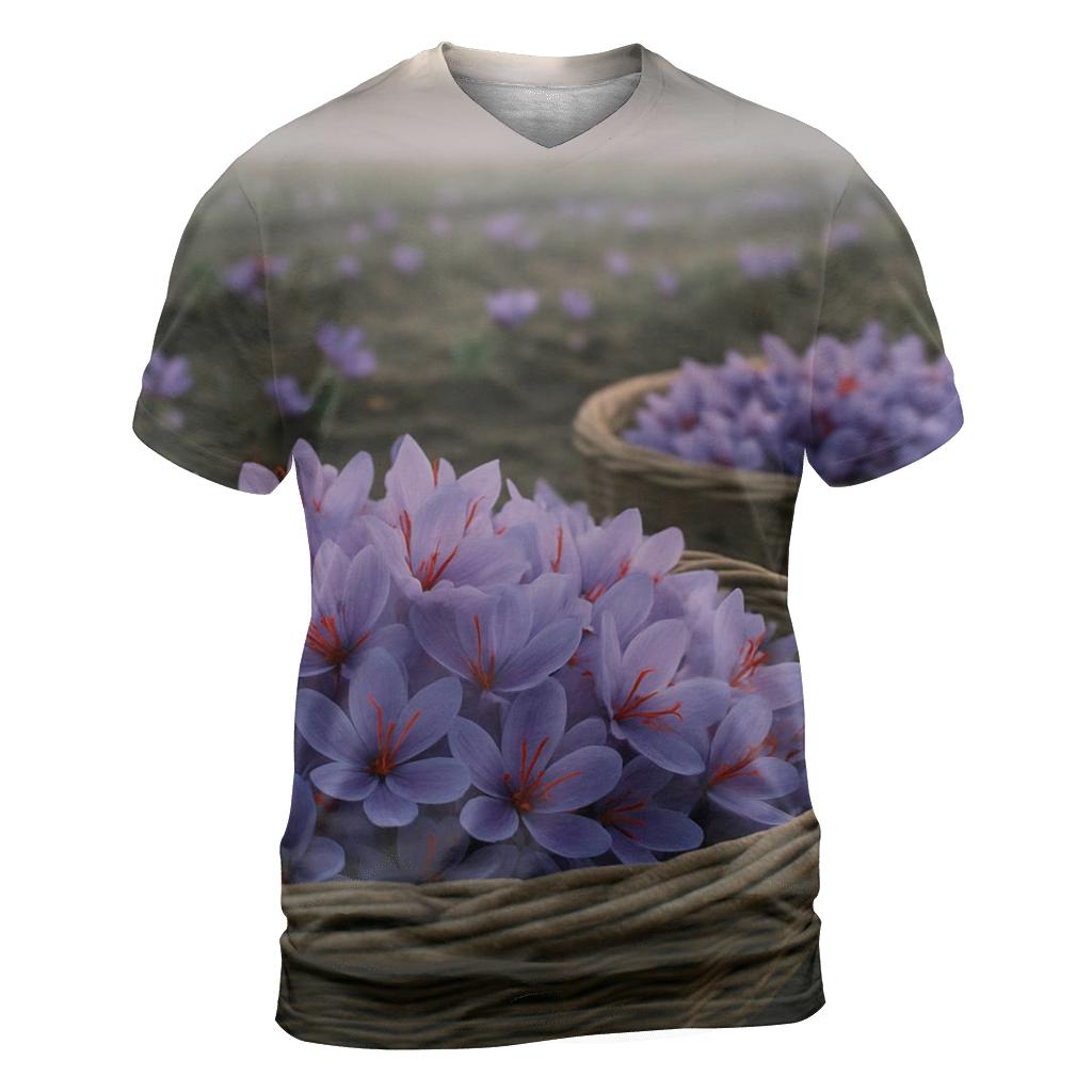 Saffron Crocus Harvest Trays In A Dawn Field creative print fashion shirts